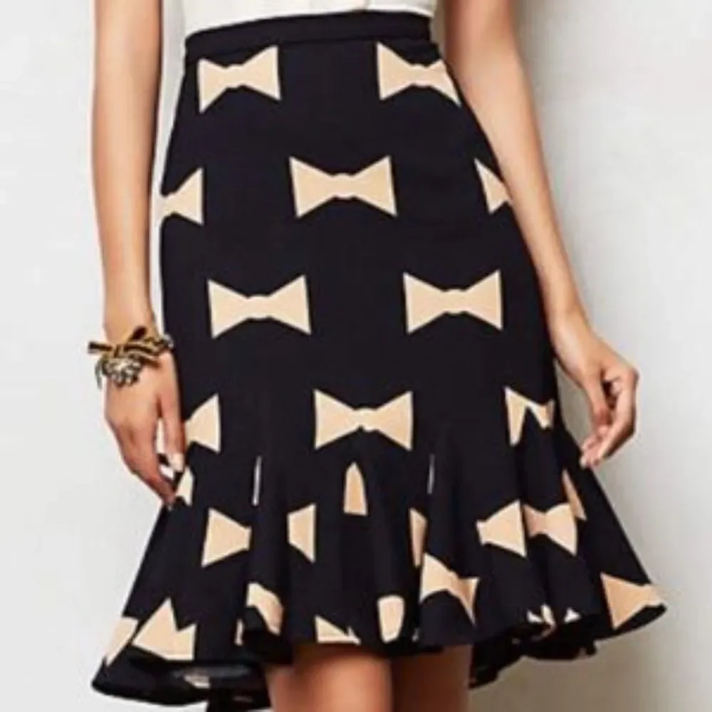 Anthropologie  Eva Franco Bow Tie‎ Print Skirt Sz 2